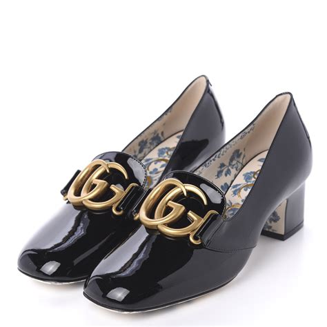 gucci marmont patent leather pumps|gucci block heel pumps.